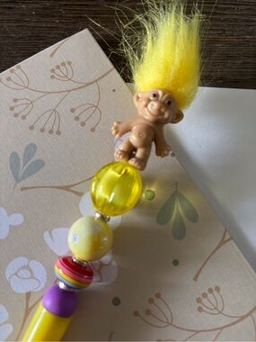 Yellow Troll Doll handmade beaded Pen